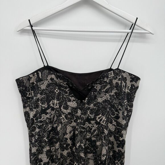 David Meister Y2k Black Silk Lace Design Formal Long Dress Size 4